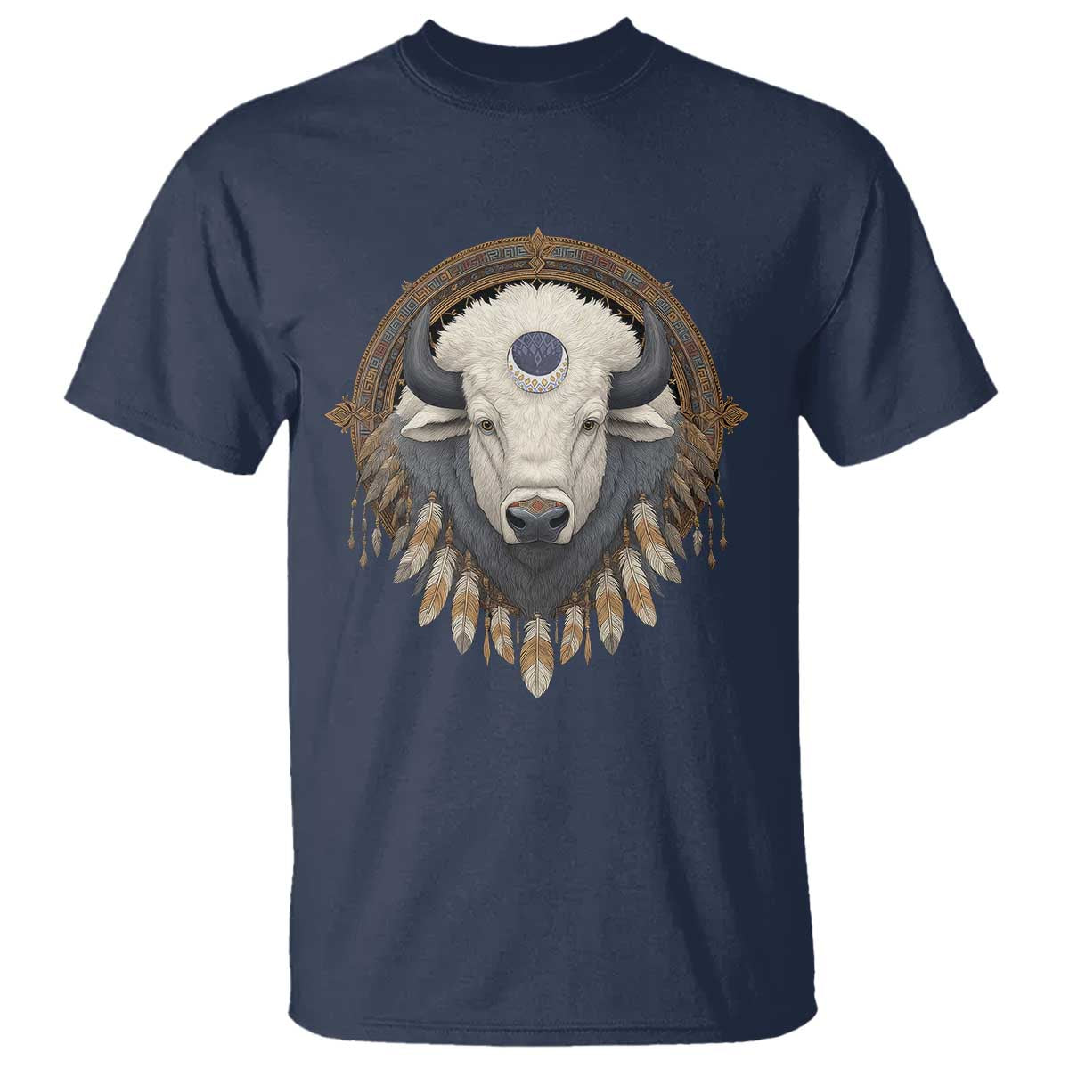 Native American White Buffalo And Eagle Feathers T Shirt - Wonder Print Shop