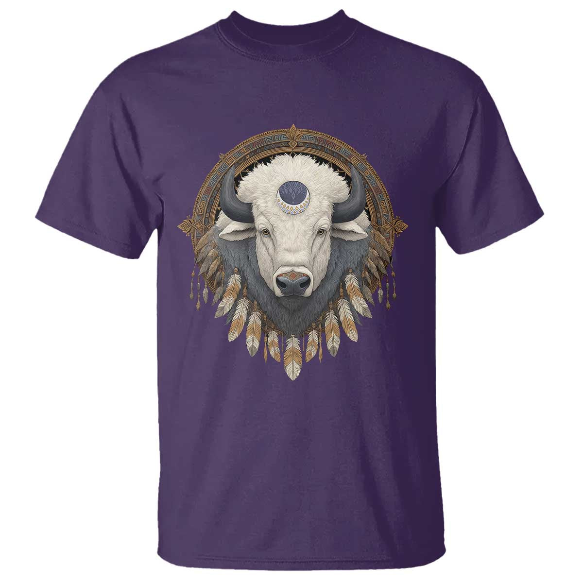 Native American White Buffalo And Eagle Feathers T Shirt - Wonder Print Shop