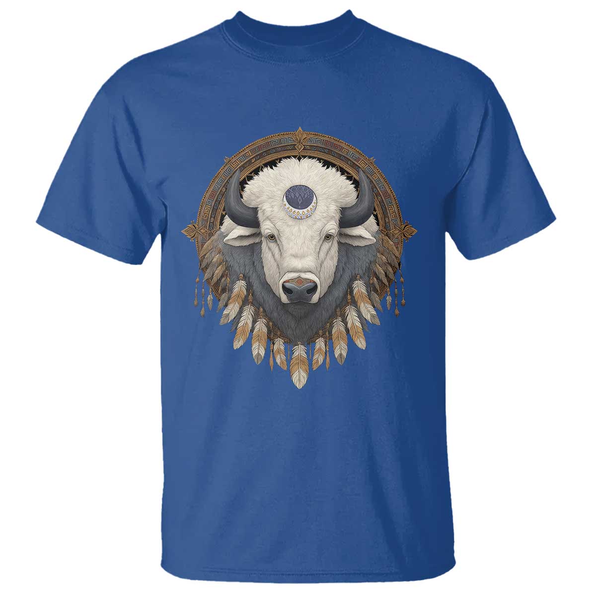 Native American White Buffalo And Eagle Feathers T Shirt - Wonder Print Shop