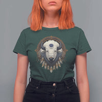 Native American White Buffalo And Eagle Feathers T Shirt For Women - Wonder Print Shop