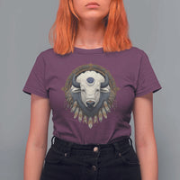 Native American White Buffalo And Eagle Feathers T Shirt For Women - Wonder Print Shop