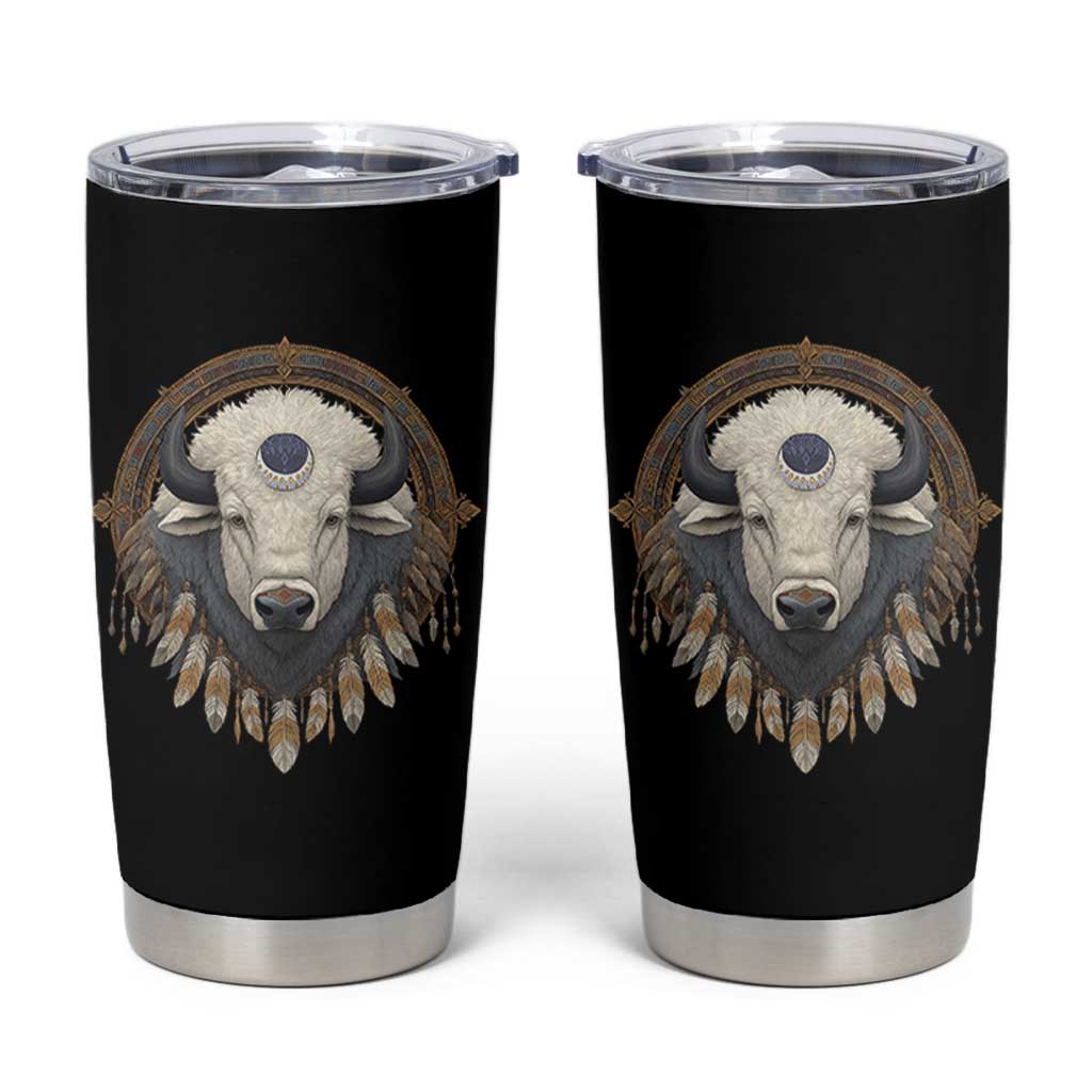Native American White Buffalo And Eagle Feathers Tumbler Cup - Wonder Print Shop