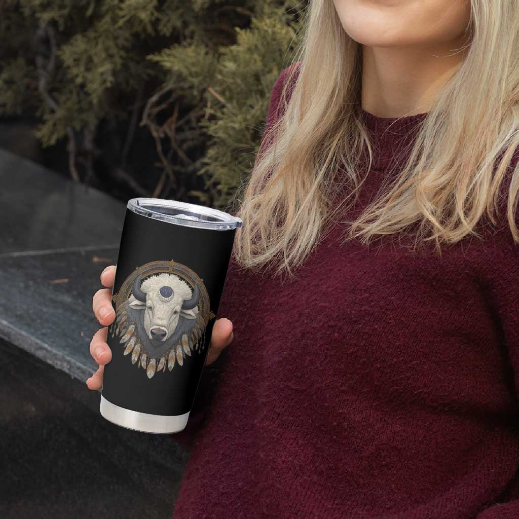 Native American White Buffalo And Eagle Feathers Tumbler Cup - Wonder Print Shop