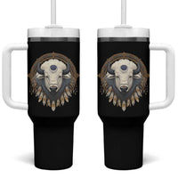 Native American White Buffalo And Eagle Feathers Tumbler With Handle - Wonder Print Shop