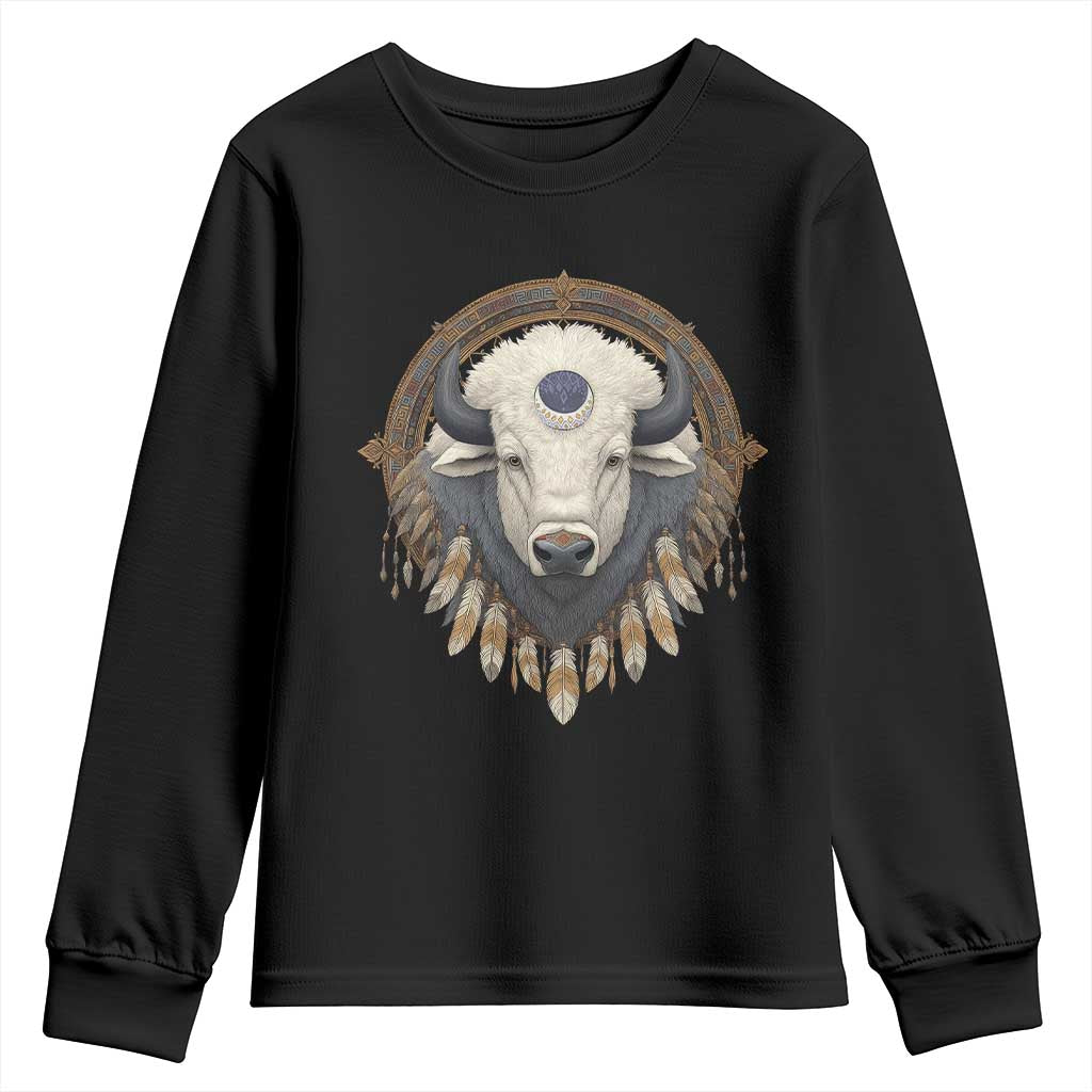 Native American White Buffalo And Eagle Feathers Youth Sweatshirt - Wonder Print Shop