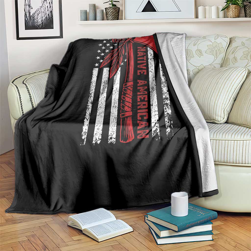 Native American Tomahawk Vintage USA Flag Tribal Tradition Throw Blanket - Wonder Print Shop