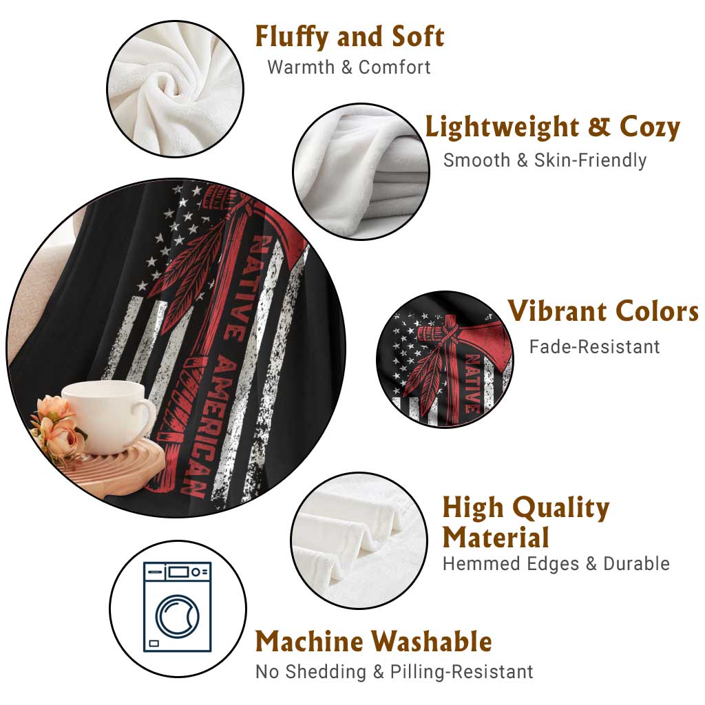 Native American Tomahawk Vintage USA Flag Tribal Tradition Throw Blanket - Wonder Print Shop