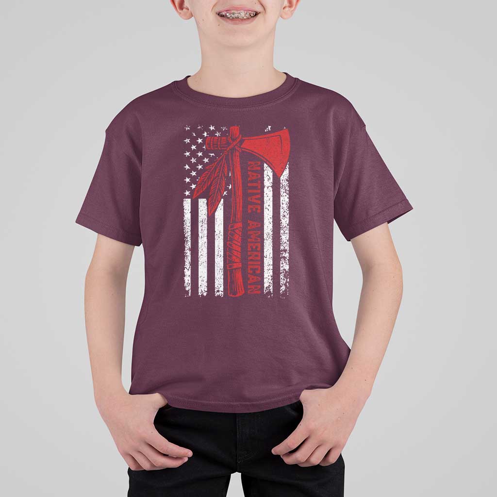 Native American Tomahawk Vintage USA Flag Tribal Tradition T Shirt For Kid - Wonder Print Shop