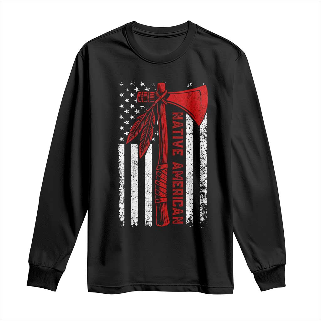 Native American Tomahawk Vintage USA Flag Tribal Tradition Long Sleeve Shirt - Wonder Print Shop