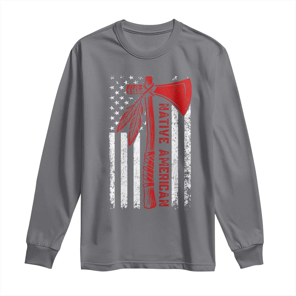 Native American Tomahawk Vintage USA Flag Tribal Tradition Long Sleeve Shirt - Wonder Print Shop