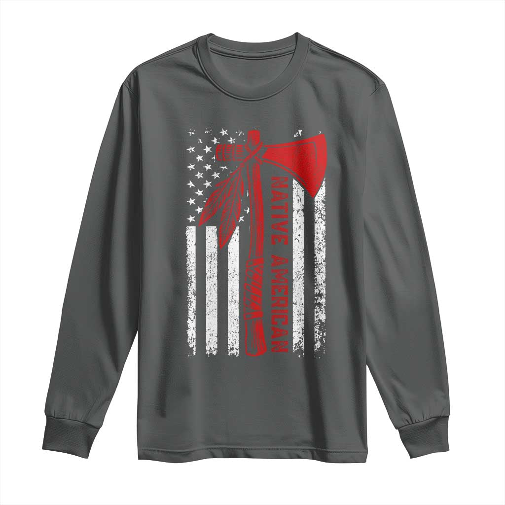 Native American Tomahawk Vintage USA Flag Tribal Tradition Long Sleeve Shirt - Wonder Print Shop
