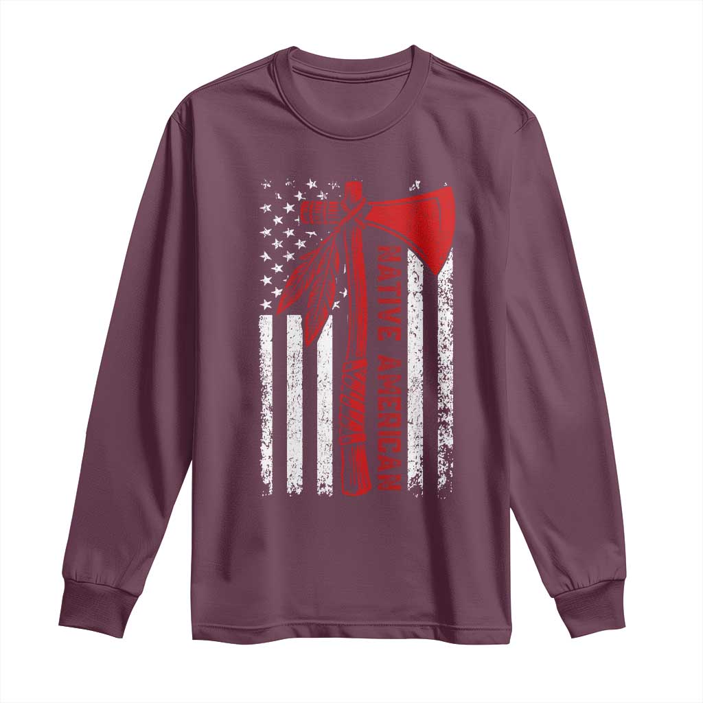 Native American Tomahawk Vintage USA Flag Tribal Tradition Long Sleeve Shirt - Wonder Print Shop