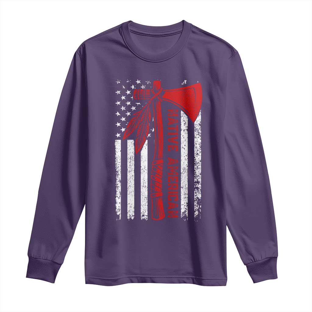 Native American Tomahawk Vintage USA Flag Tribal Tradition Long Sleeve Shirt - Wonder Print Shop