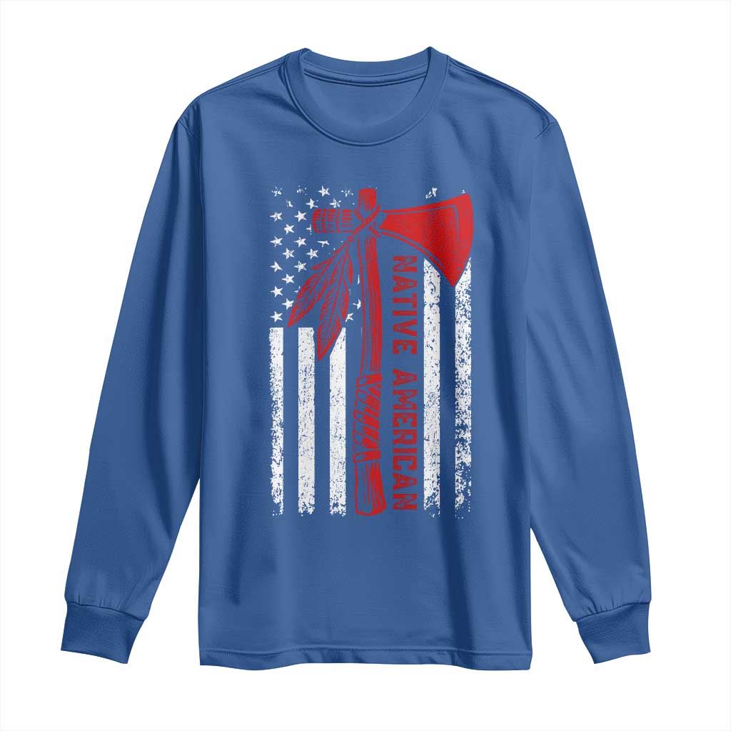 Native American Tomahawk Vintage USA Flag Tribal Tradition Long Sleeve Shirt - Wonder Print Shop