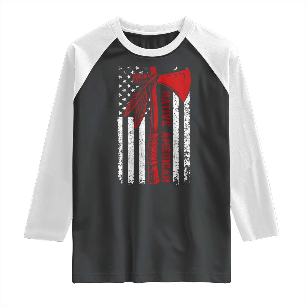 Native American Tomahawk Vintage USA Flag Tribal Tradition Raglan Shirt - Wonder Print Shop