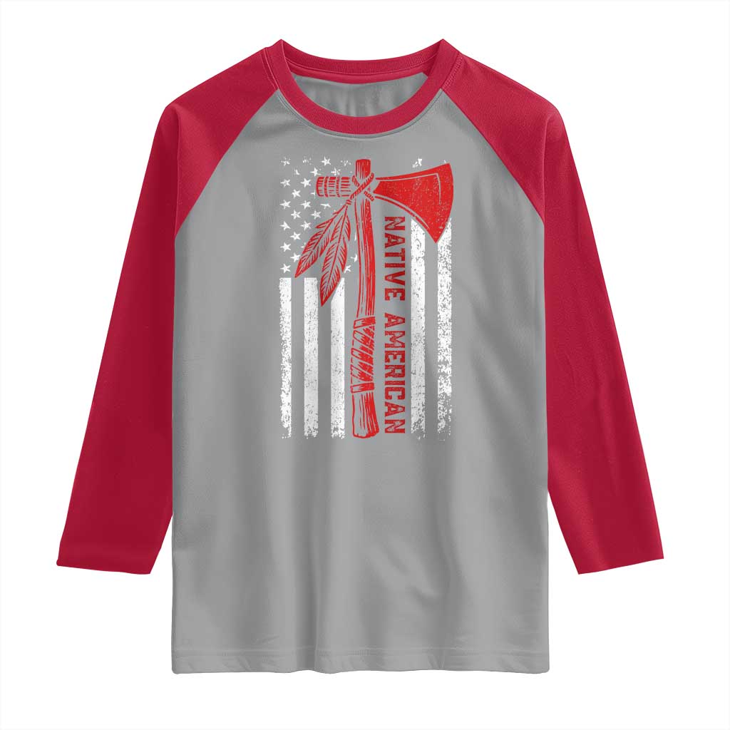 Native American Tomahawk Vintage USA Flag Tribal Tradition Raglan Shirt - Wonder Print Shop