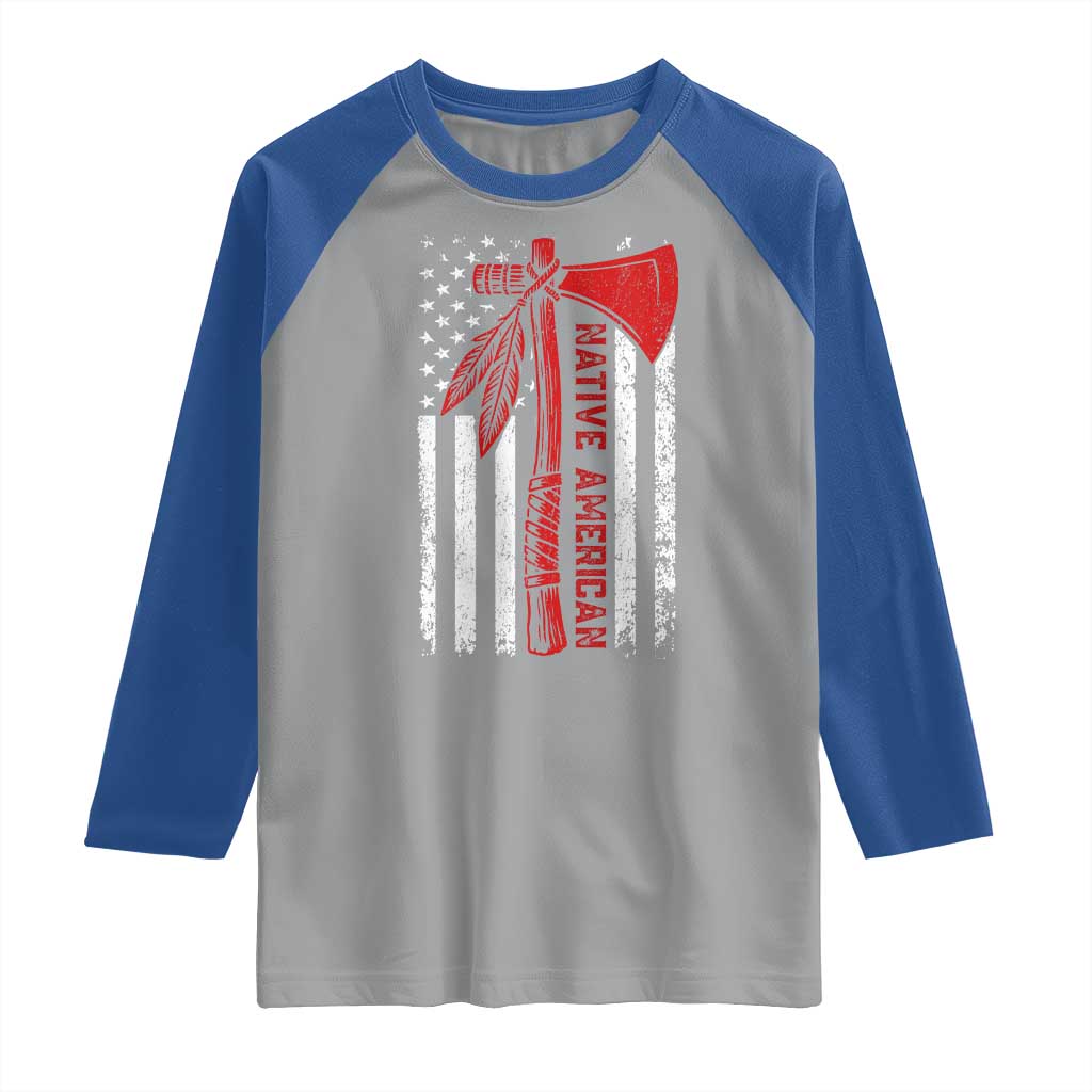 Native American Tomahawk Vintage USA Flag Tribal Tradition Raglan Shirt - Wonder Print Shop