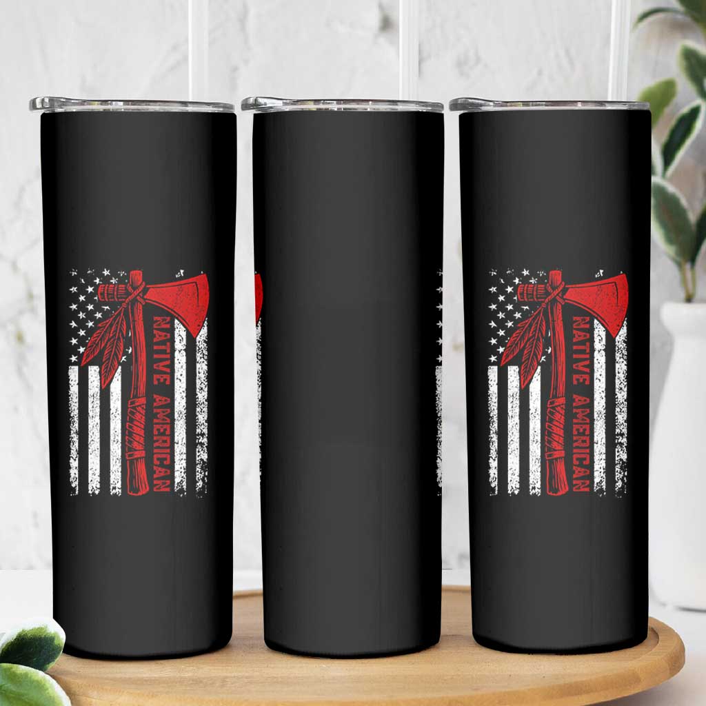 Native American Tomahawk Vintage USA Flag Tribal Tradition Skinny Tumbler - Wonder Print Shop