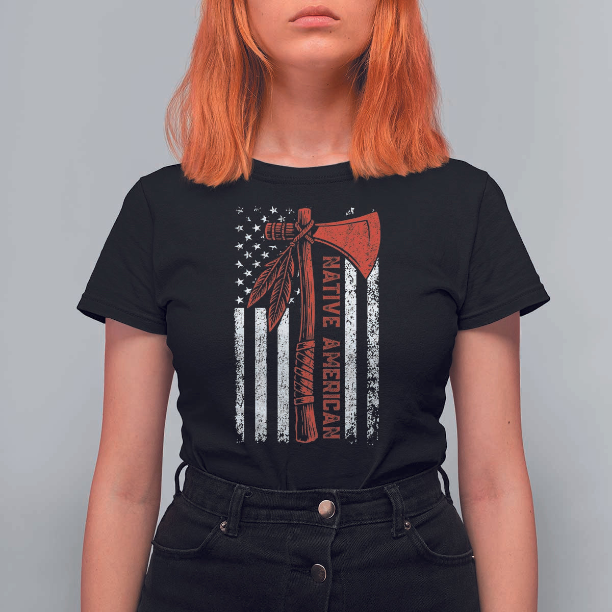 Native American Tomahawk Vintage USA Flag Tribal Tradition T Shirt For Women - Wonder Print Shop