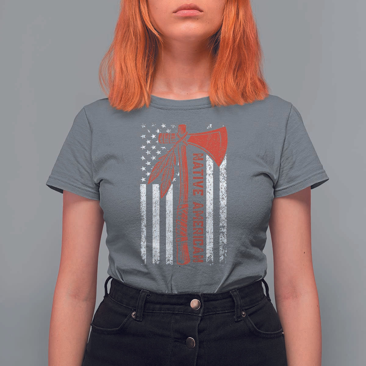 Native American Tomahawk Vintage USA Flag Tribal Tradition T Shirt For Women - Wonder Print Shop