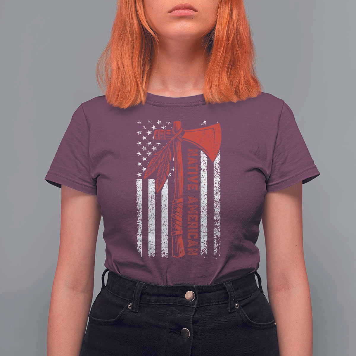 Native American Tomahawk Vintage USA Flag Tribal Tradition T Shirt For Women - Wonder Print Shop
