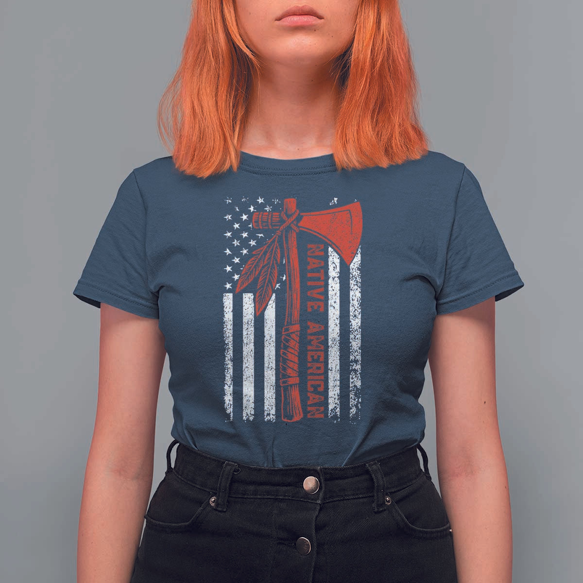 Native American Tomahawk Vintage USA Flag Tribal Tradition T Shirt For Women - Wonder Print Shop