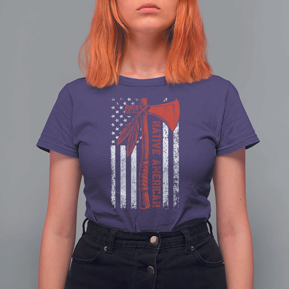 Native American Tomahawk Vintage USA Flag Tribal Tradition T Shirt For Women - Wonder Print Shop