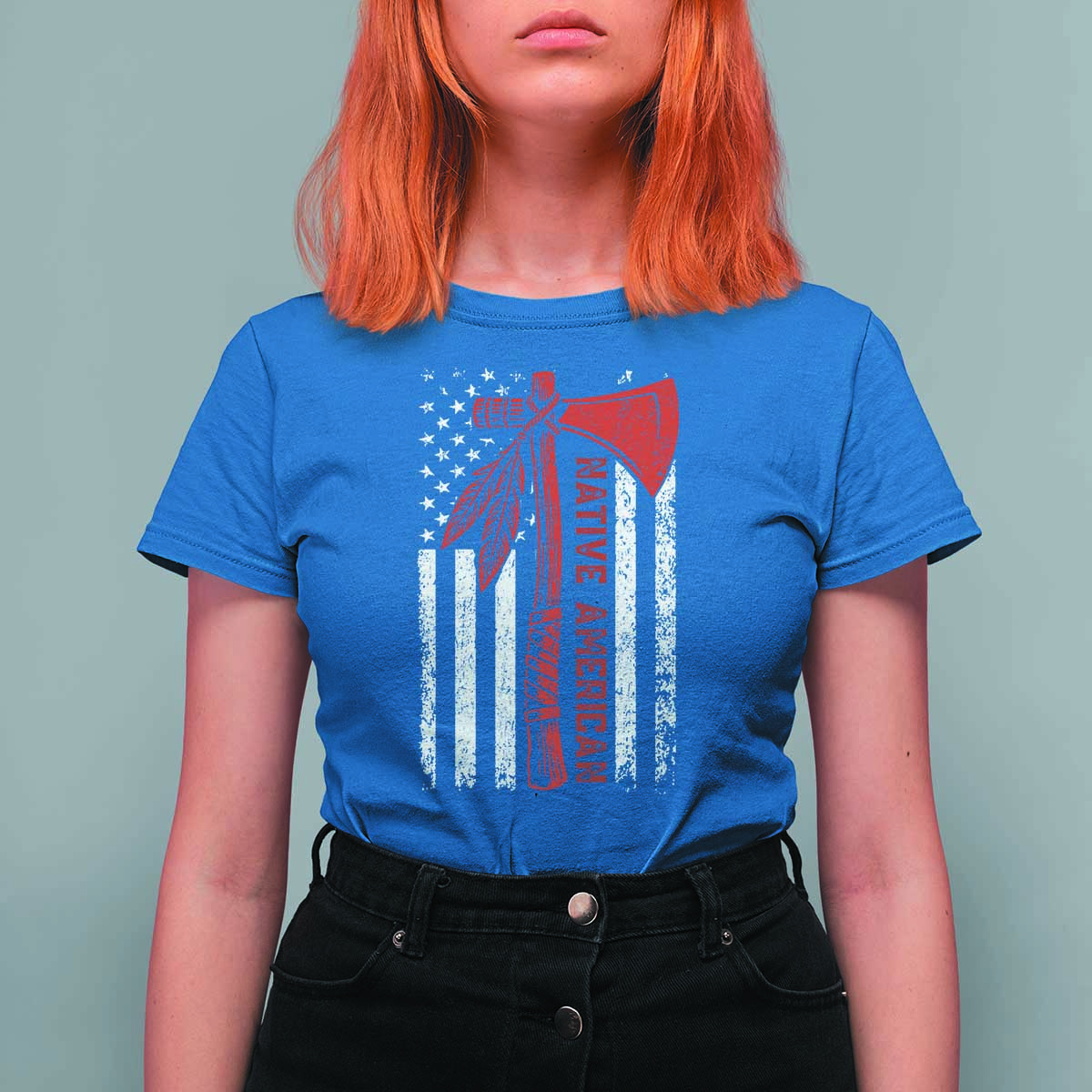 Native American Tomahawk Vintage USA Flag Tribal Tradition T Shirt For Women - Wonder Print Shop