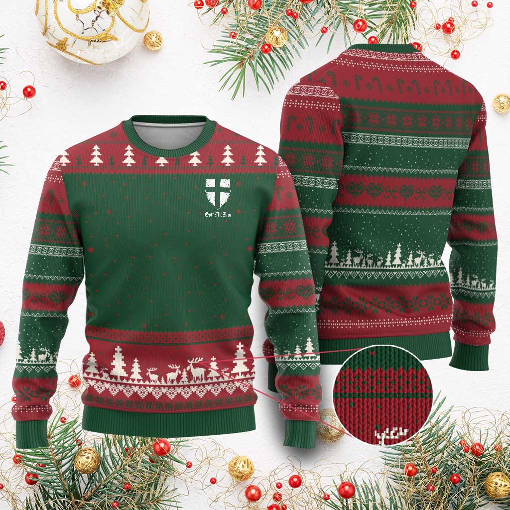 Teutonic Order Flag Cross Gott Mit Uns Ugly Christmas Sweater Knight Insignia Arms Shield