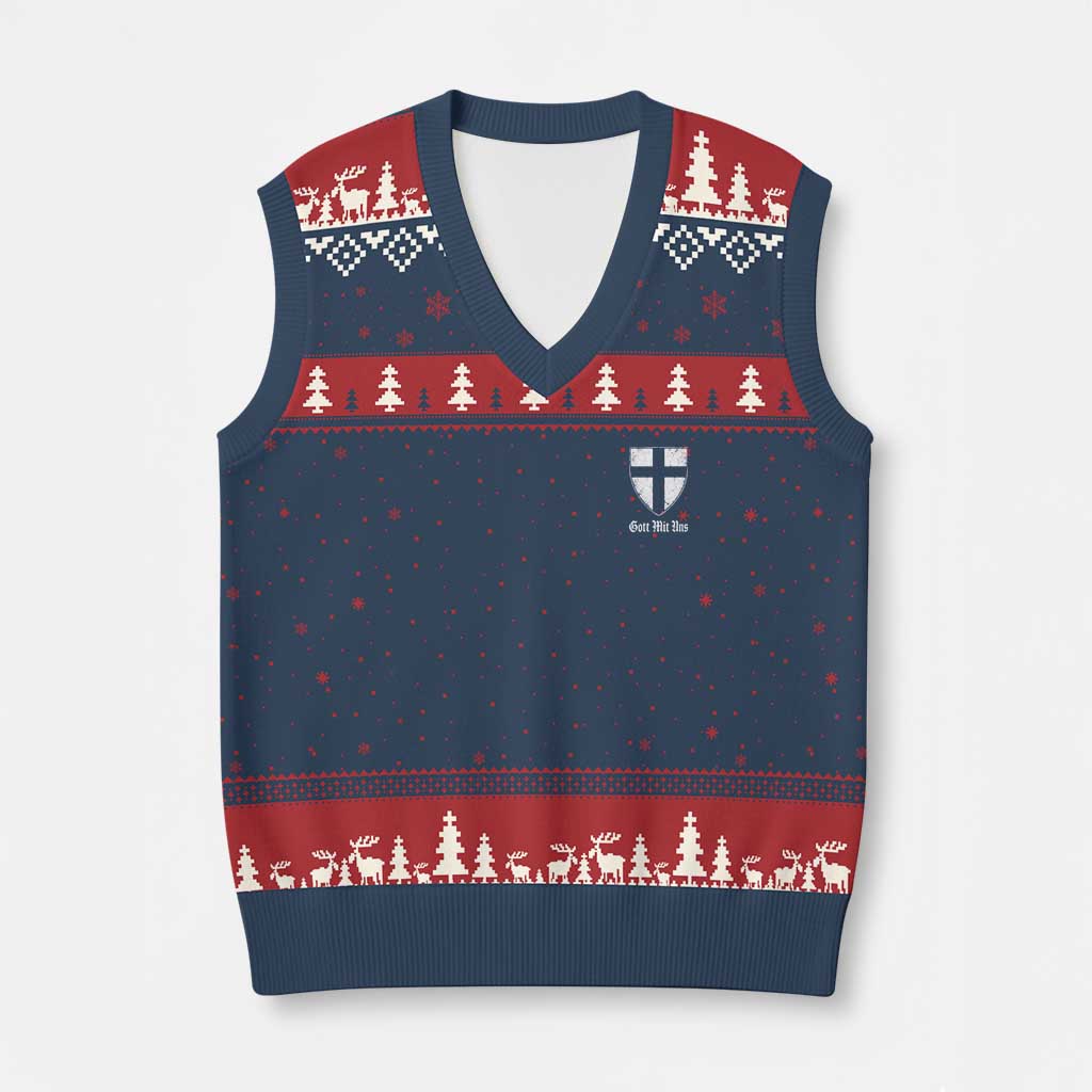Teutonic Order Flag Cross Gott Mit Uns V-Neck Knit Sweater Vest Knight Insignia Arms Shield