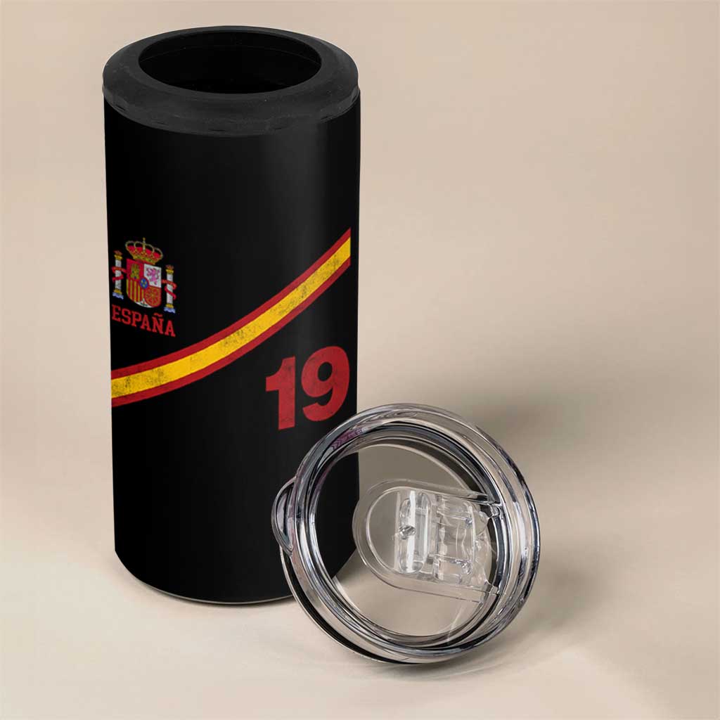 Espana Spain Football 4 in 1 Can Cooler Tumbler Spanish Flag Stripes Number 19 Athletic Soccer National Pride