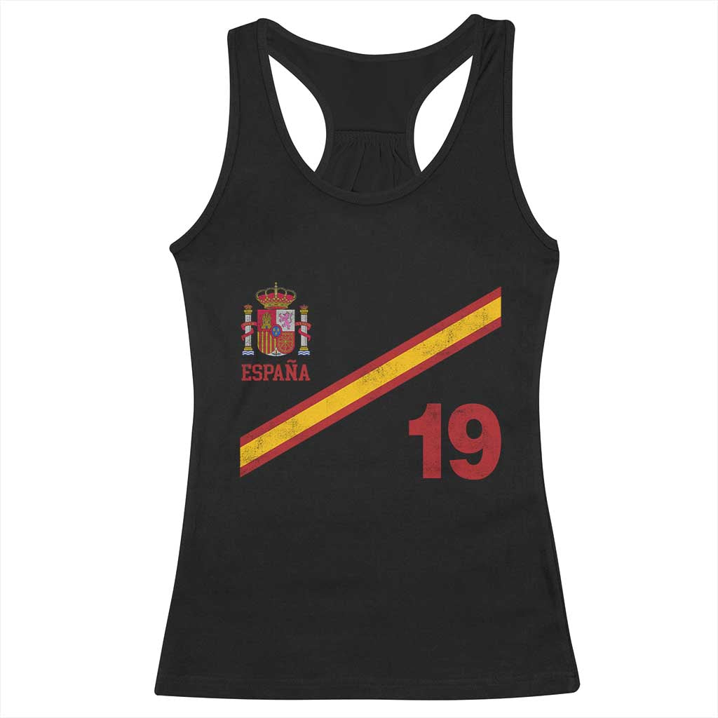 Espana Spain Football Racerback Tank Top Spanish Flag Stripes Number 19 Athletic Soccer National Pride