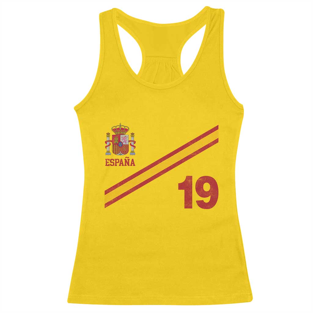 Espana Spain Football Racerback Tank Top Spanish Flag Stripes Number 19 Athletic Soccer National Pride