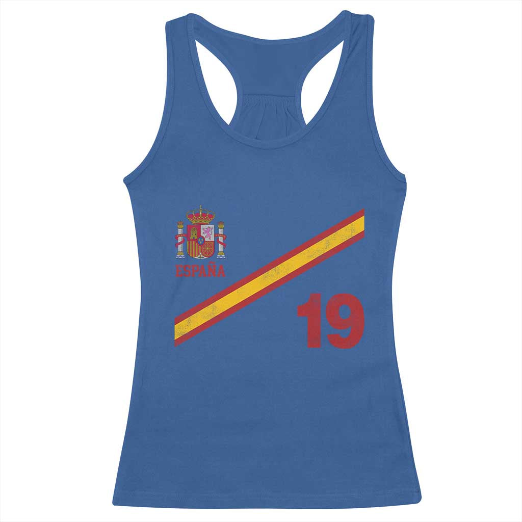 Espana Spain Football Racerback Tank Top Spanish Flag Stripes Number 19 Athletic Soccer National Pride