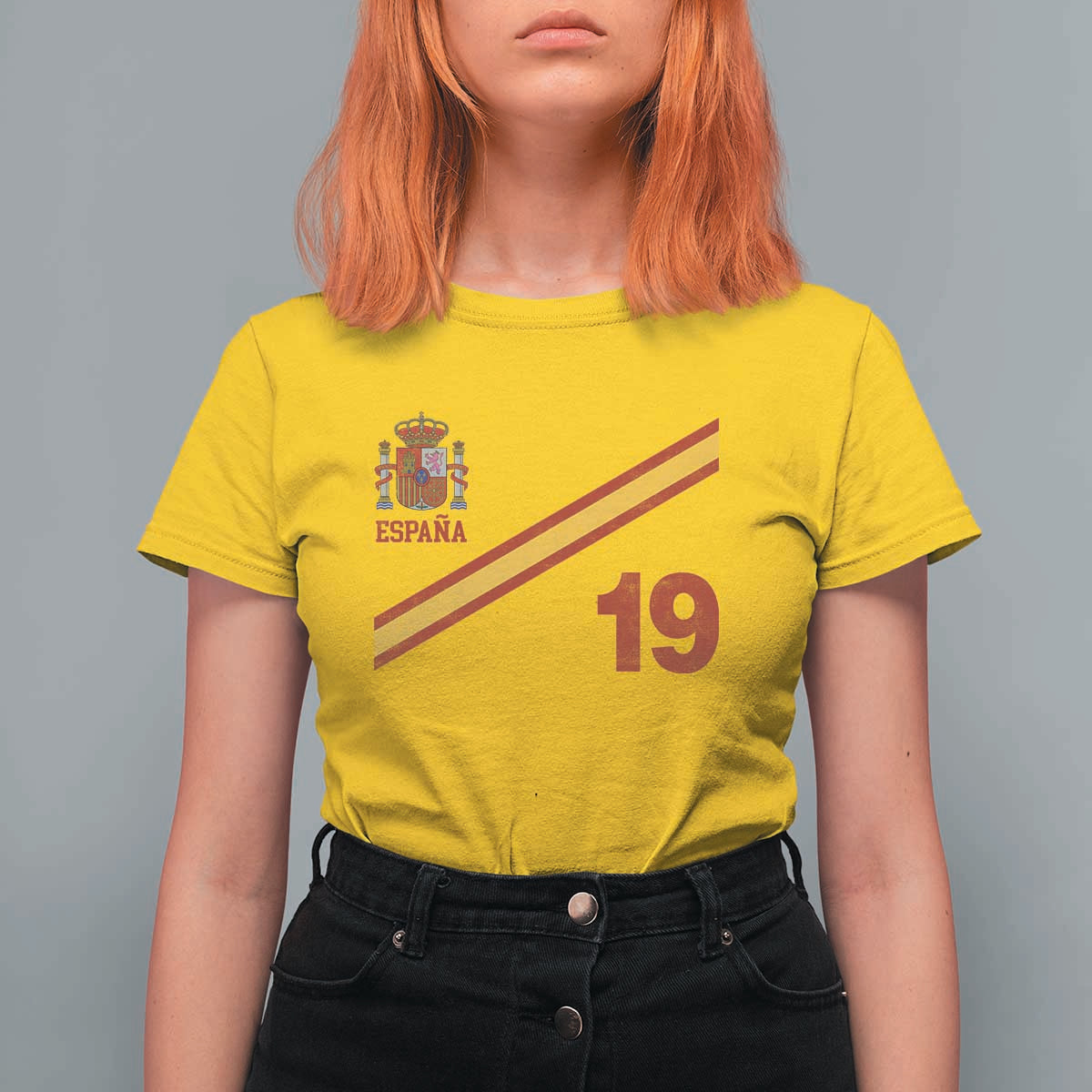 Espana Spain Football T Shirt For Women Spanish Flag Stripes Number 19 Athletic Soccer National Pride