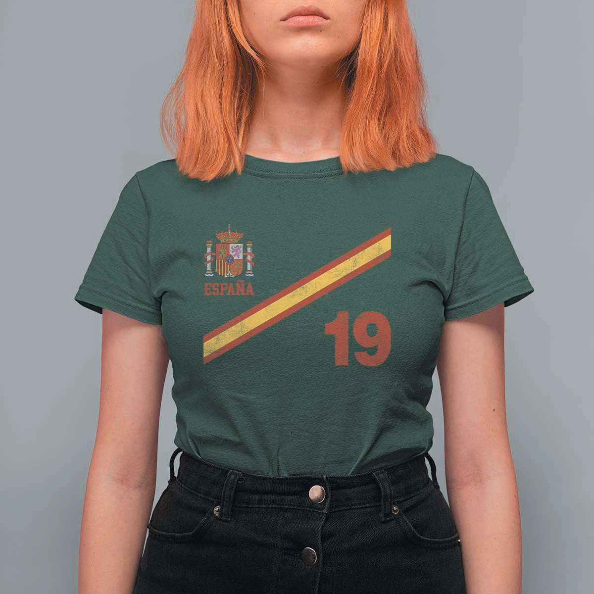 Espana Spain Football T Shirt For Women Spanish Flag Stripes Number 19 Athletic Soccer National Pride