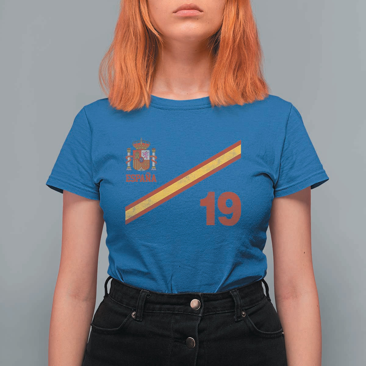 Espana Spain Football T Shirt For Women Spanish Flag Stripes Number 19 Athletic Soccer National Pride
