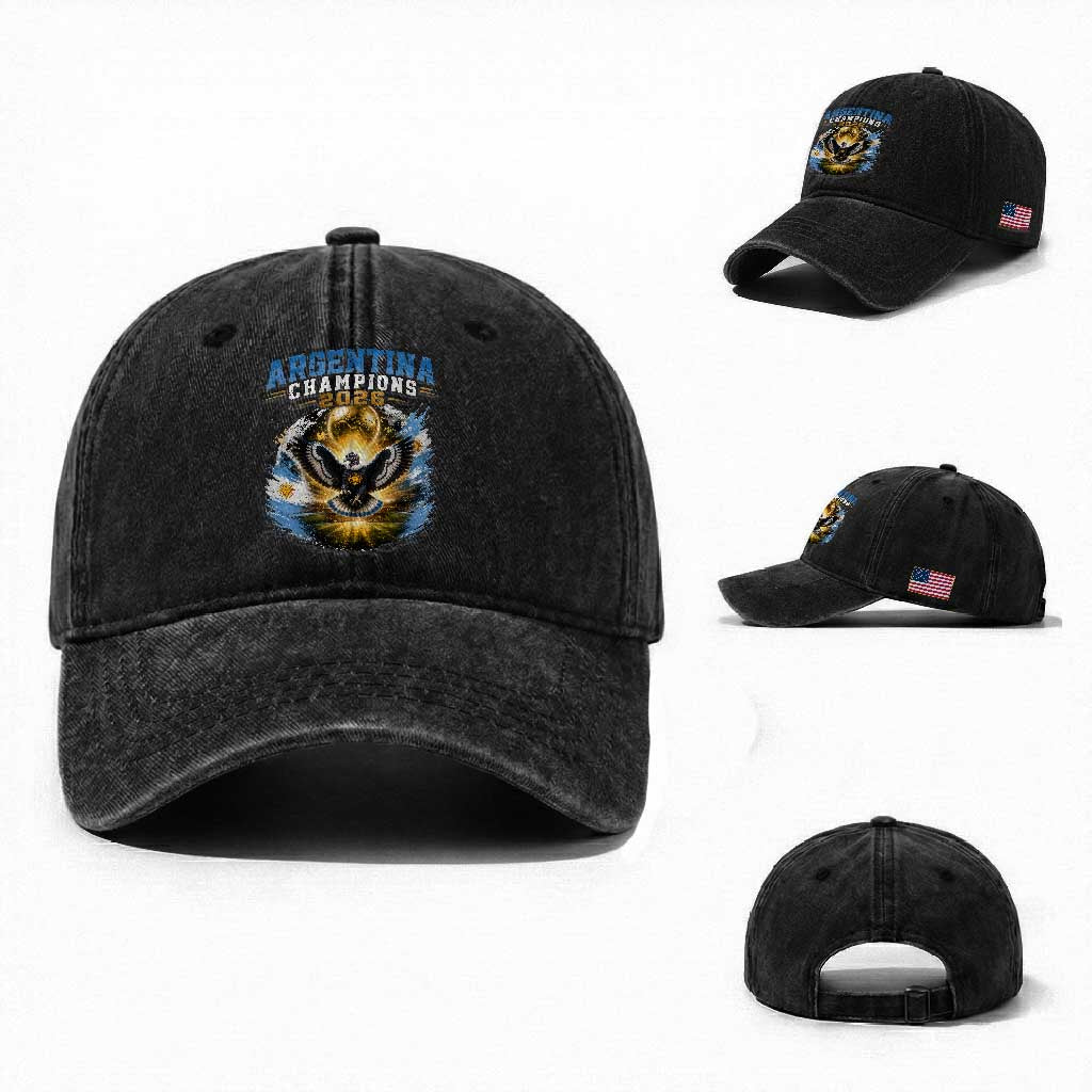 Argentina Champions 2026 Washed Cotton Baseball Cap Proud Argentinian Football Fan