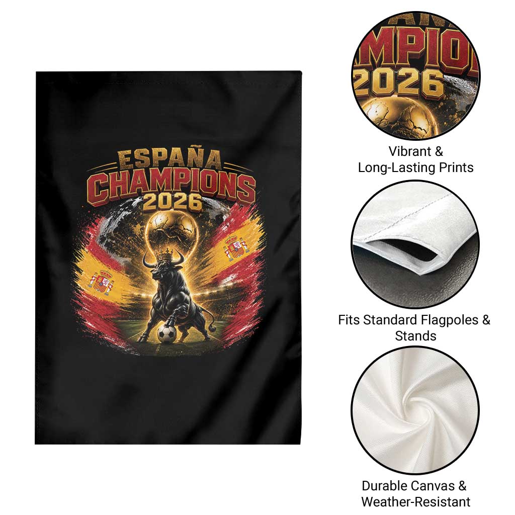 Espana Champions 2026 Garden Flag Spain Football Fan Spanish Bull Graphic