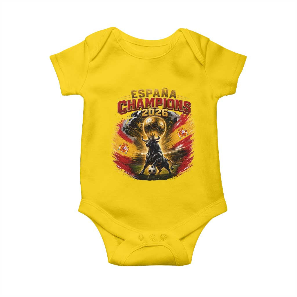 Espana Champions 2026 Baby Onesie Spain Football Fan Spanish Bull Graphic