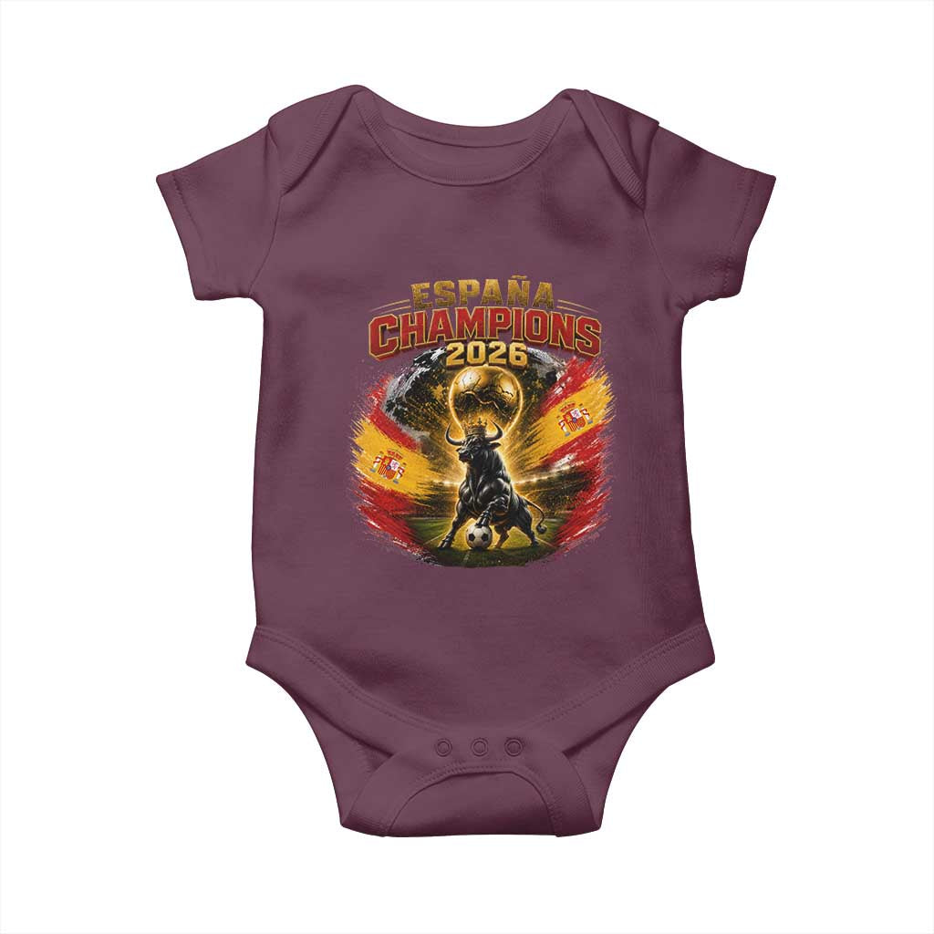 Espana Champions 2026 Baby Onesie Spain Football Fan Spanish Bull Graphic