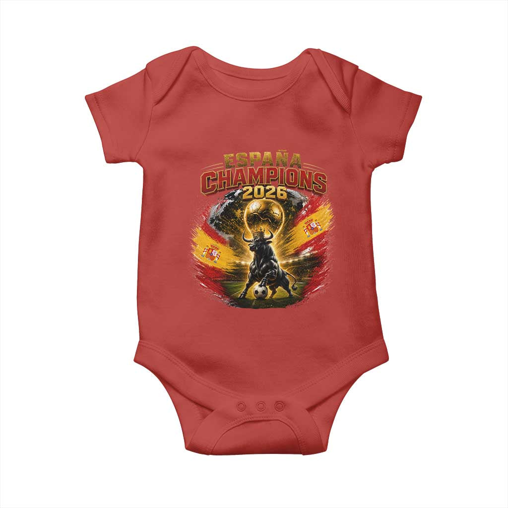 Espana Champions 2026 Baby Onesie Spain Football Fan Spanish Bull Graphic