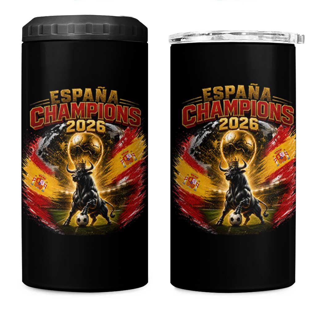 Espana Champions 2026 4 in 1 Can Cooler Tumbler Spain Football Fan Spanish Bull Graphic