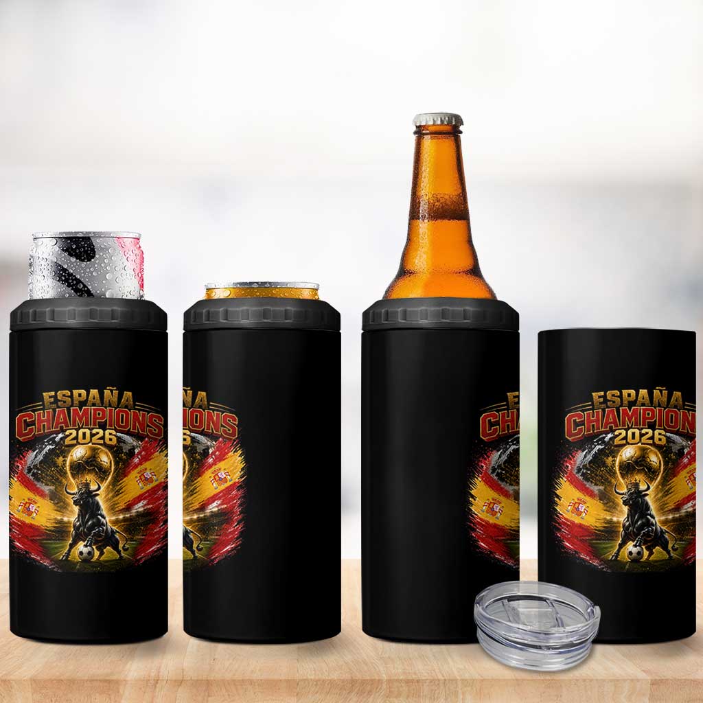 Espana Champions 2026 4 in 1 Can Cooler Tumbler Spain Football Fan Spanish Bull Graphic