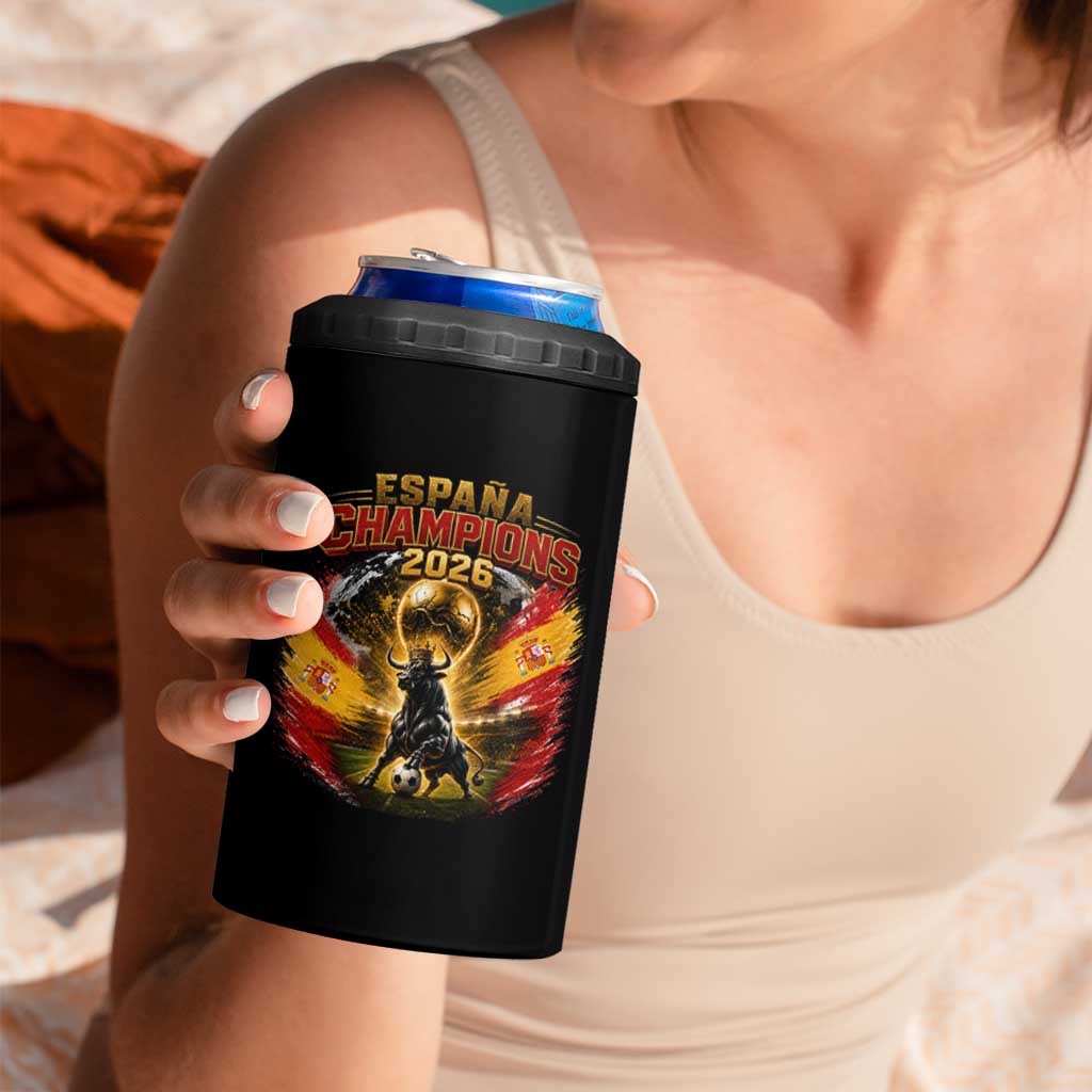 Espana Champions 2026 4 in 1 Can Cooler Tumbler Spain Football Fan Spanish Bull Graphic