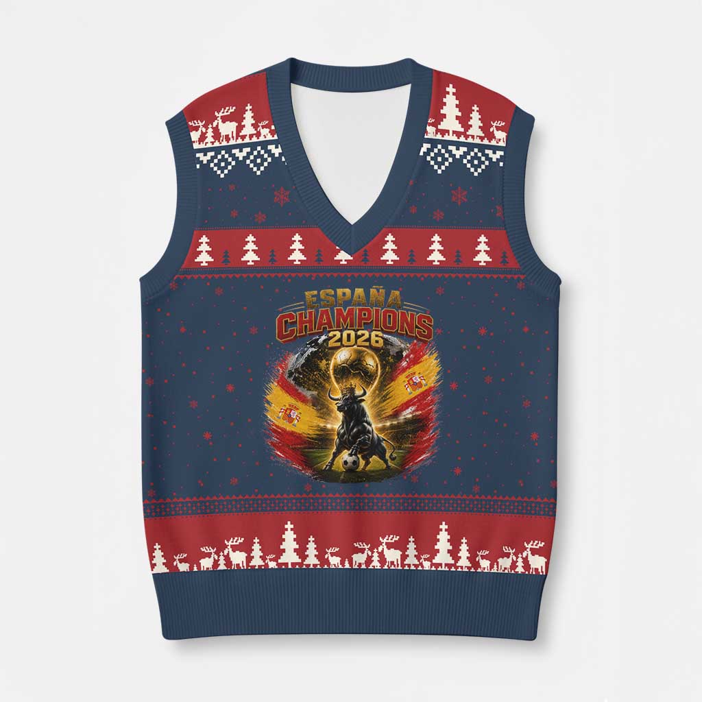 Espana Champions 2026 V-Neck Knit Sweater Vest Spain Football Fan Spanish Bull Graphic