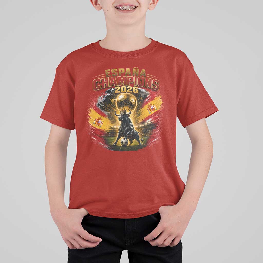 Espana Champions 2026 T Shirt For Kid Spain Football Fan Spanish Bull Graphic TS11