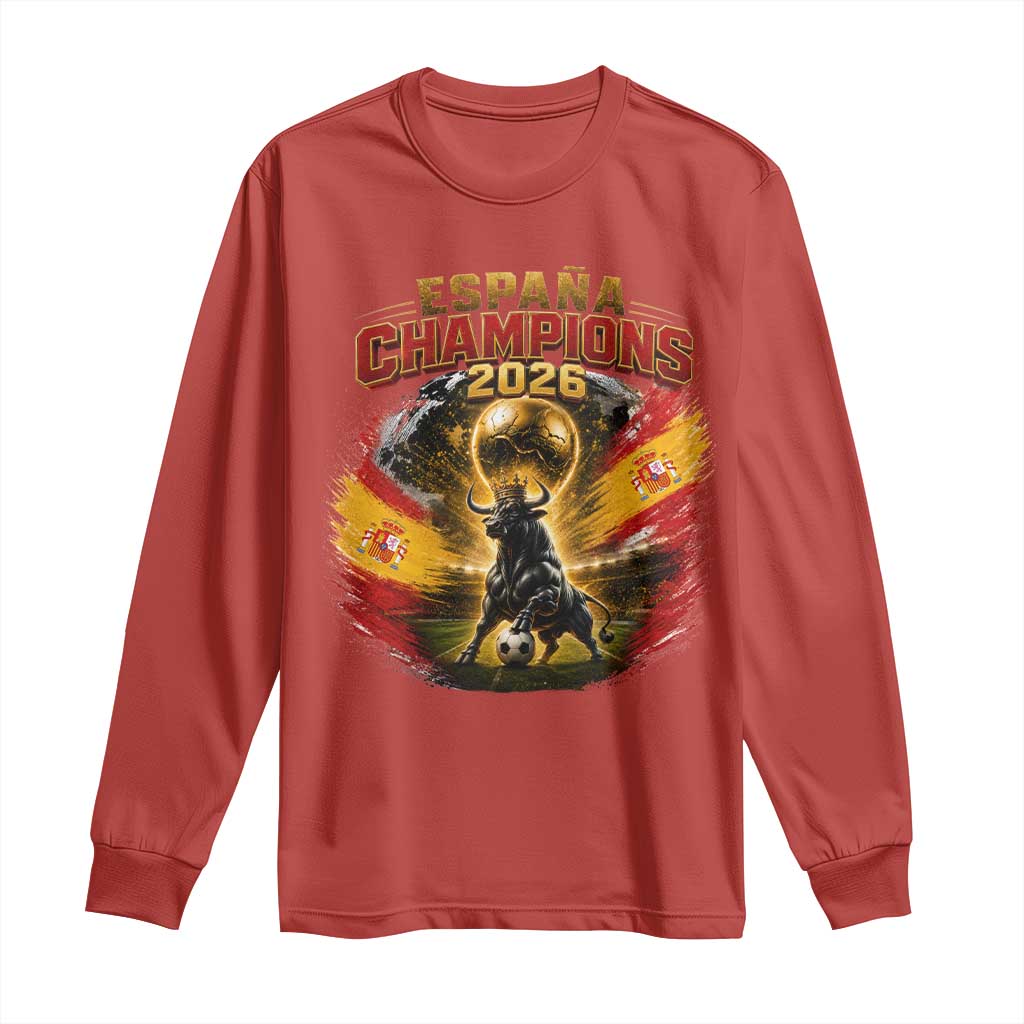 Espana Champions 2026 Long Sleeve Shirt Spain Football Fan Spanish Bull Graphic