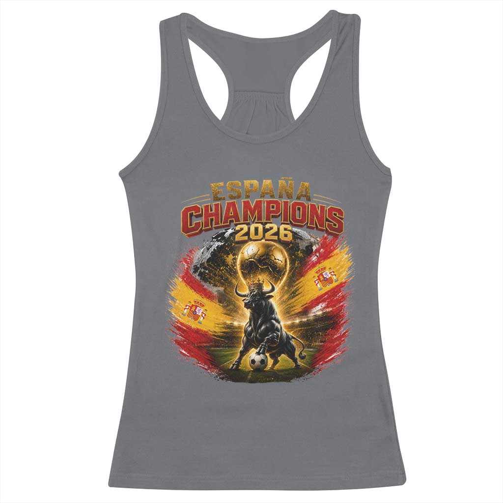 Espana Champions 2026 Racerback Tank Top Spain Football Fan Spanish Bull Graphic