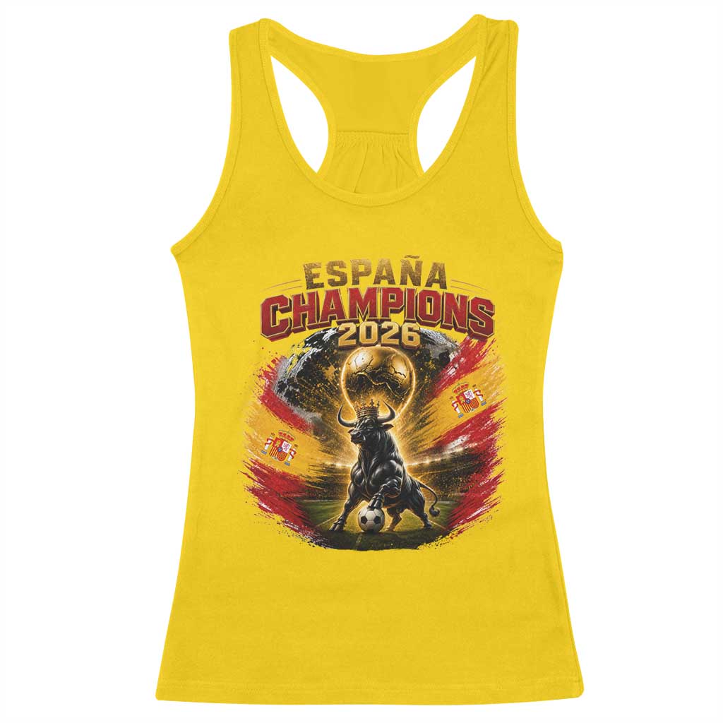Espana Champions 2026 Racerback Tank Top Spain Football Fan Spanish Bull Graphic